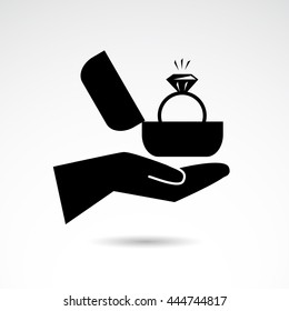 Engagement ring icon on white background. Vector art.