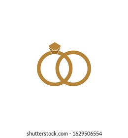 Engagement ring icon in white background. This engagement ring icon consists of two rings and gem. A pair of engagement rings symbol.