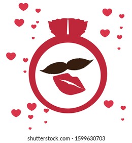 Engagement ring image with a mustache and lips - Vector