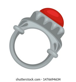 Engagement ring, Imperial style isolated accessory with ruby stone vector. Jewelry, silver metal, proposal symbol, jewellery with gemstone. Ancient relic, marriage sign, relic or vintage decor