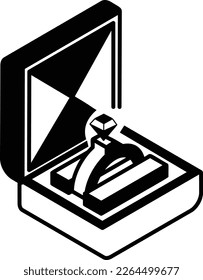 Engagement Ring isometric outline Concept, Diamond Ring with Opened Box Vector Icon Design, Falling in love Symbol, emotions and sensations Sign,