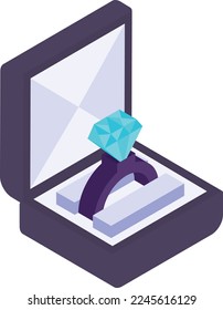 Engagement Ring isometric view Concept, Diamond Ring with Opened Box Vector Icon Design, Love and Romance Symbol, Valentines Day Sign,