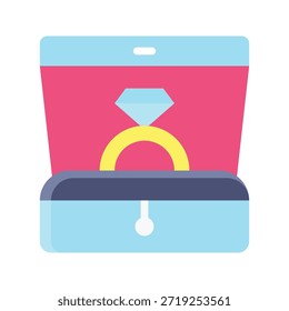 Ilustración vectorial de la caja de joyería del anillo de compromiso, icono plano del estilo.