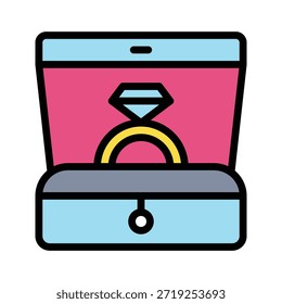 Ilustración vectorial de la caja de joyería del anillo de compromiso, icono lleno del estilo.