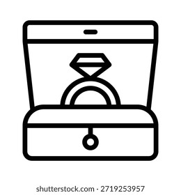 Ilustración vectorial de la caja de joyería del anillo de compromiso, icono del estilo de la línea.