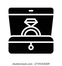 Ilustración vectorial de la caja de joyería del anillo de compromiso, icono de estilo sólido.