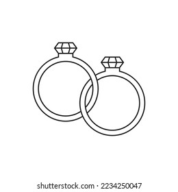 engagement ring line art icon. icon of ring with diamond on white background. Line Icon of wedding ring. vector illustration