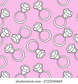 Patrón de repetición del arte de la línea del anillo de compromiso, Ilustración vectorial limpia de la joyería