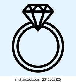 Icono de línea de anillo de compromiso. Artículos de joyería románticos con diamante. Concepto de diseño de vector de activos de casamiento, pictograma de estilo de contorno sobre uso blanco para y aplicación. Eps 10.