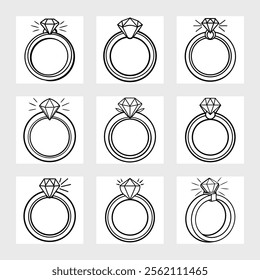 Engagement Ring Outline Vector Icon.