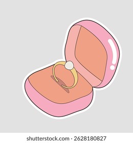 Engagement Ring in Pink Box Vector Sticker. Cute vector sticker of an engagement ring in a pink box, perfect for wedding, love, and romantic-themed designs