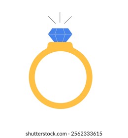 Engagement Ring With Shining Diamond In Flat Vector Illustration Symbolizing Commitment, Love, And Wedding Proposals, Isolated On White Background