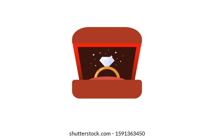 Engagement ring vector illustration. Cute flat image of diamond engagement ring in box. Isolated on white. Romantic, proposal, love, wedding concepts.