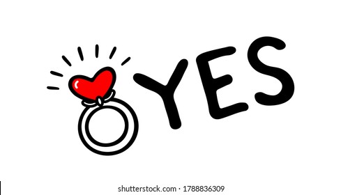 Engagement ring vector illustration. Love and wedding theme. Valentine's day and hen-party Icon. She said "Yes!"