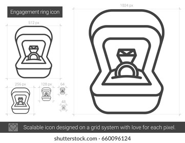 Engagement ring vector line icon isolated on white background. Engagement ring line icon for infographic, website or app. Scalable icon designed on a grid system.
