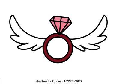 engagement ring with wings on white background vector illustration design