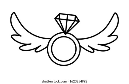 engagement ring with wings on white background vector illustration design