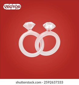 engagement rings 3D vector icon set, on red background