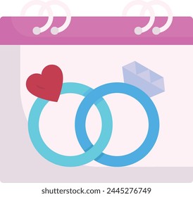 Engagement Rings with Calendar vector icon design, Muslim marriage Symbol, Islamic wedding customs Sign, Indian subcontinent matrimony stock illustration, Save the Date or mark your calendar concept