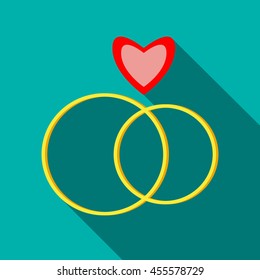 Engagement rings icon in flat style with long shadow. Wedding symbol