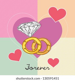 Engagement Rings On pastel colors Background. Vector Illustration