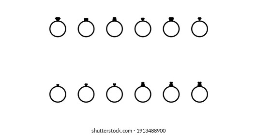 Engagement rings set, diamond rings vector EPS 10, logo template. Jewelry ring silhouette , illustration.