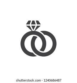 Engagement rings vector icon. filled flat sign for mobile concept and web design. Wedding rings with gemstone simple solid icon. Symbol, logo illustration. Pixel perfect vector graphics
