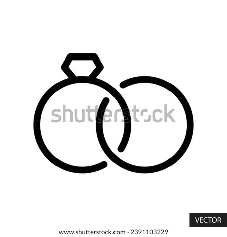 Engagement rings, wedding rings, diamond ring, marital status concept vector icon in line style design for website, app, UI, isolated on white background. Editable stroke. EPS 10 vector illustration.