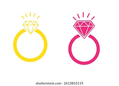 Engagement rings, wedding ring vector set, diamond icon Vector illustration of love and marriage symbols, perfect for wedding invitations, romantic designs, and jewelry branding 