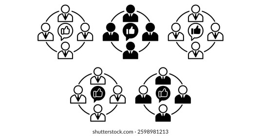 Engagement Stakeholder Symbols Representing Teamwork and Communication Icons Black and White Vector Design