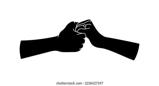 Compromiso Dos manos con una silueta de anillo. Ilustración del vector