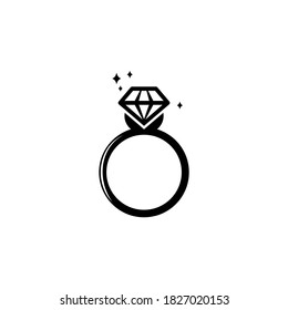 Engagement or wedding ring with diamond icon in black. Vector EPS 10. Isolated on white background