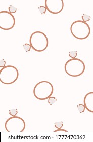Engagement wedding ring pattern card isolated on white background. Fashion minimal trendy bride rings in cartoon flat style. Trendy poster wall print decor vector illustration