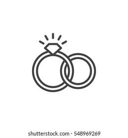 Engagement, wedding rings line icon, outline vector sign, linear pictogram isolated on white. Symbol, logo illustration