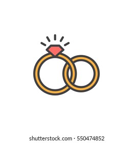 Engagement, wedding rings line icon, filled outline vector sign, linear colorful pictogram isolated on white. Symbol, logo illustration