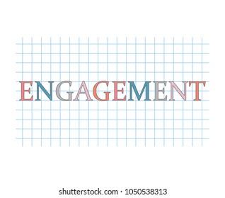 engagement word on checkered paper sheet- vector illustration