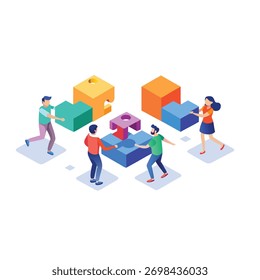 Engaging 3D isometric illustration symbolizing teamwork, collaboration, and problem-solving. Perfect for business presentations and marketing materials!