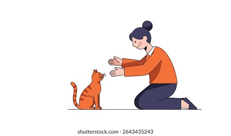 Engaging Activity Between Woman and Orange Cat in an Indoor Relaxing Atmosphere