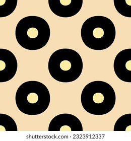 Engaging black and white pattern featuring circular motifs, showcasing fusion of detailed pop art elements and seamless design, evoking touch of art deco aesthetics.