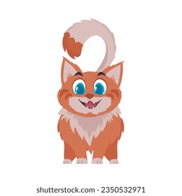 Engaging cheerful ruddy cat. Grinning cat. Cartoon style, Vector Illustration