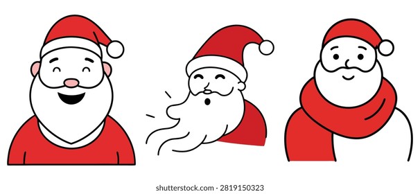 Engaging compilation of jovial santa claus figures with diverse expressions ideal for cheerful christmas season holiday projects.