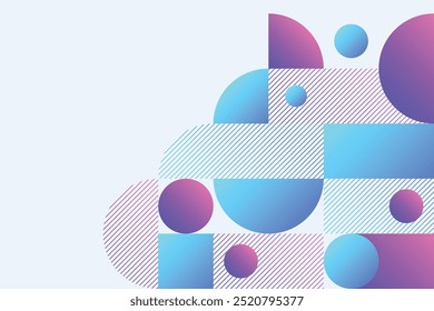 Una atractiva composición de formas geométricas que combinan círculos y bordes rectos en tonos púrpura y azul, acentuados con patrones de línea detallados para un efecto dinámico