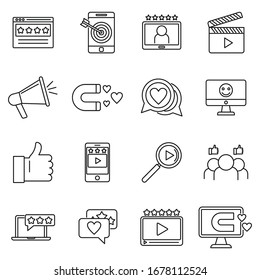 Engaging content digital icons set. Outline set of engaging content digital vector icons for web design isolated on white background