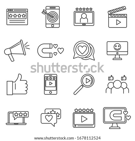 Engaging content digital icons set. Outline set of engaging content digital vector icons for web design isolated on white background