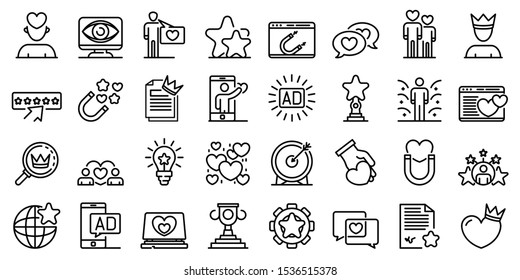 Engaging content icons set. Outline set of engaging content vector icons for web design isolated on white background