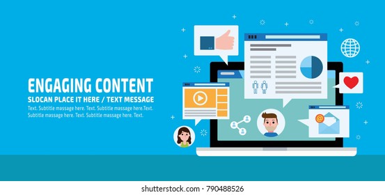 Engaging Content content marketing
marketing mix social media sharing
business infographic elements icon concept
flat vector advert banner design presentation website template background illustration