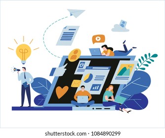 Engaging Content Marketing. Vector Illustration Business Concept
Mix Social Media Sharing
Flat Advert Banner Design Presentation Website Template Background 