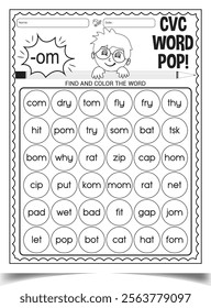 Engaging CVC Word Worksheet for Kids Teaching