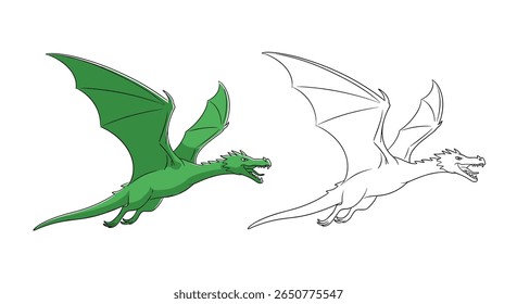 Envolvendo dragão conecta a atividade de pontos para crianças aprendendo a desenhar criaturas fantásticas