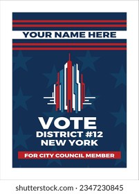 Engaging flyer for NYC elections, featuring star and stripes logo, promoting civic participation.